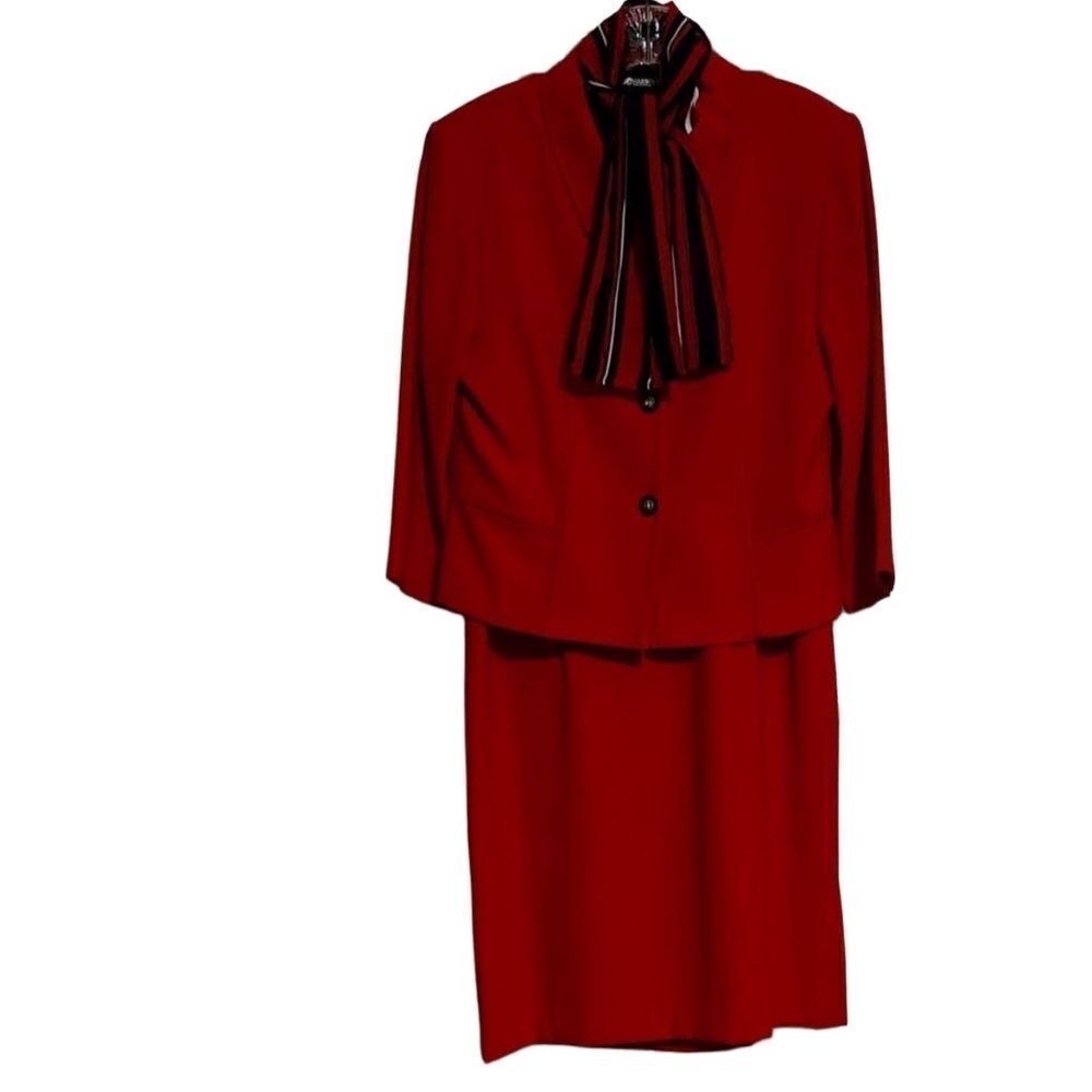 Vintage Sag Harbor Suit 2 Piece Red Matching Jacket & Midi Dress Size 12 New Tag